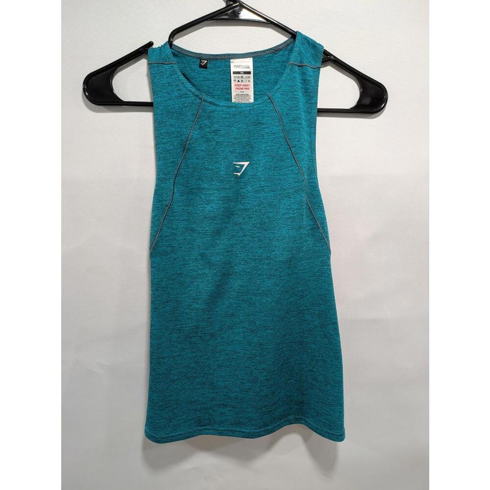 Womens Gymshark Green Tank Top Marl Racerback Stretch Workout Gym Short Size XS